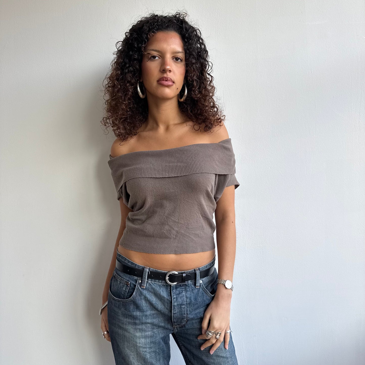 Taupe bardot/cowl knit - Size S/M