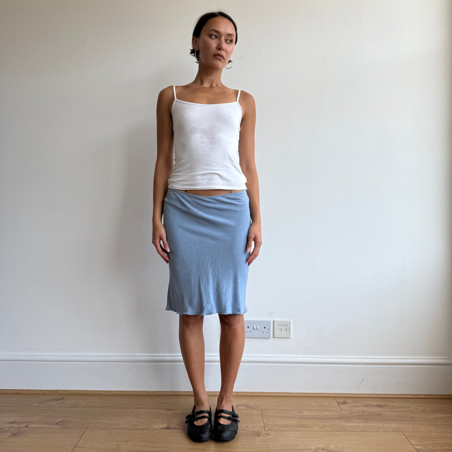 Powder blue linen midi skirt - Size XS