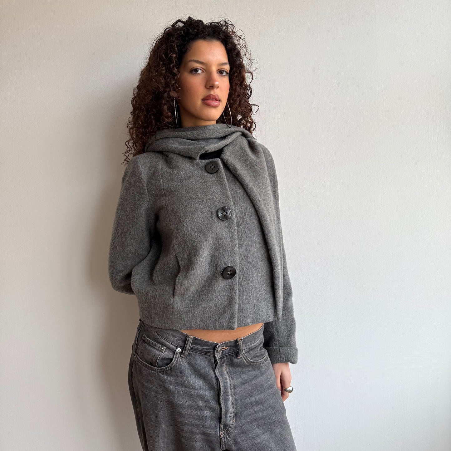 Grey wool scarf peacoat - Size M