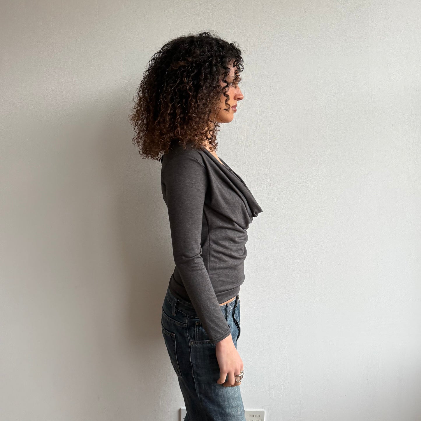 Grey double layer cowl top - Size S