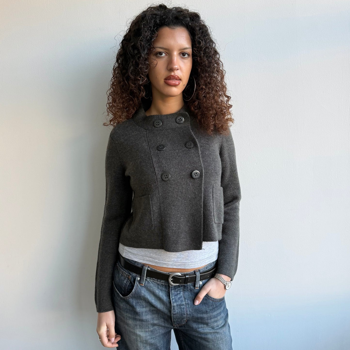 Grey double breasted peacoat jumper - Size S/M