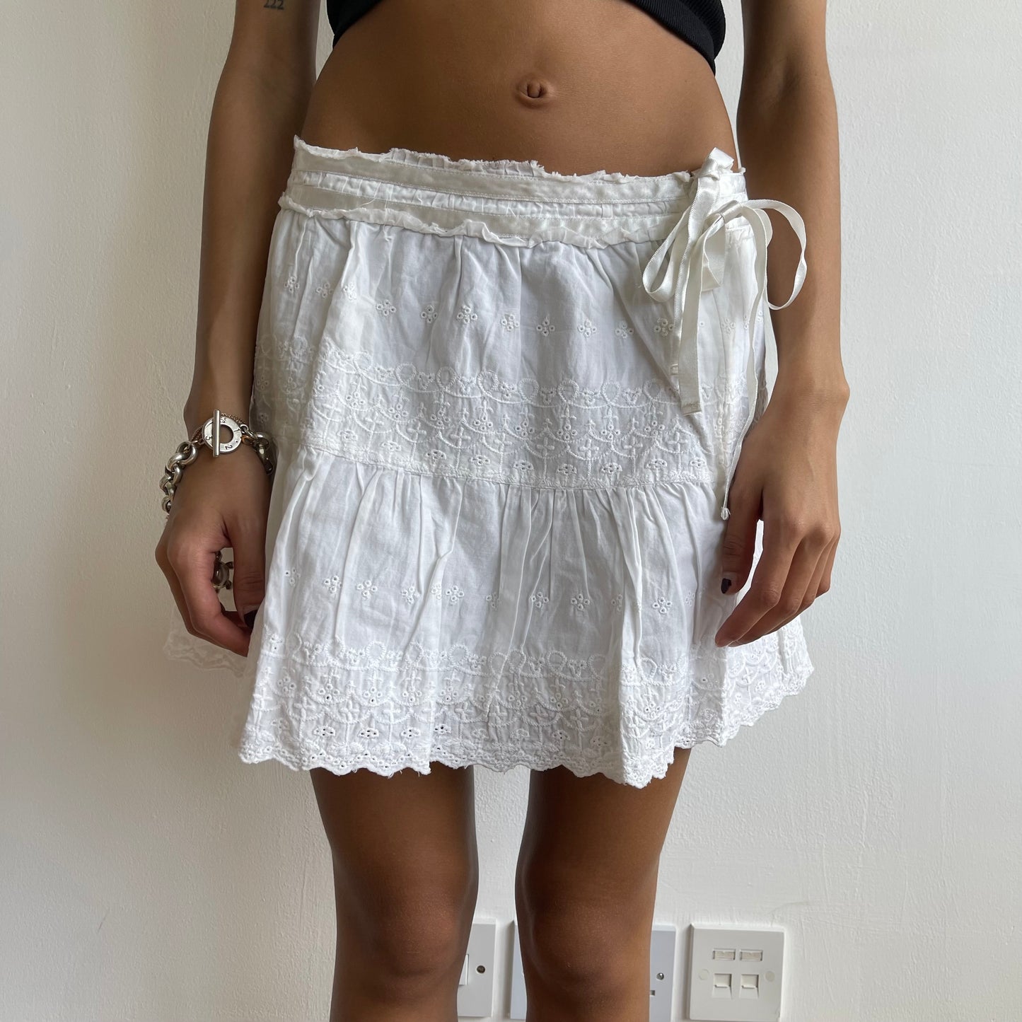 White tie-side mini skirt - Size S