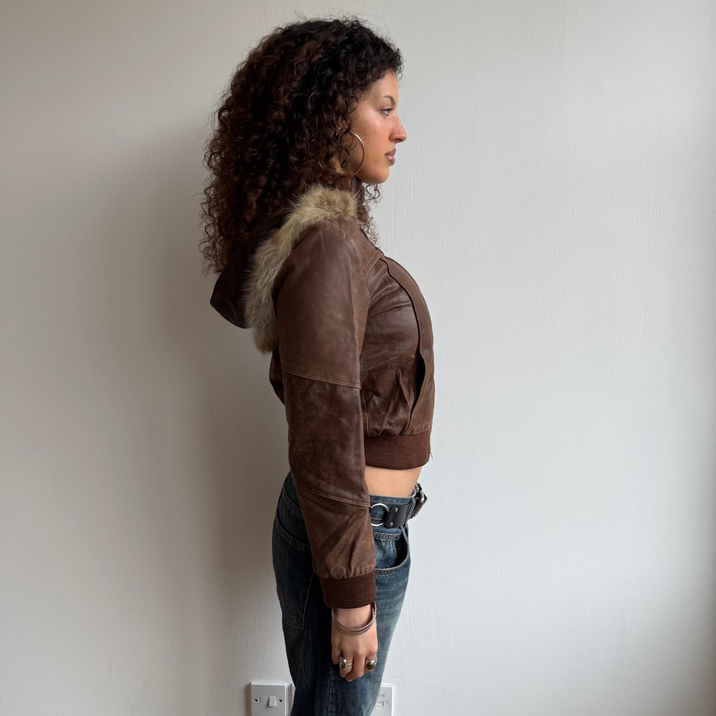 Brown leather bomber - Size S