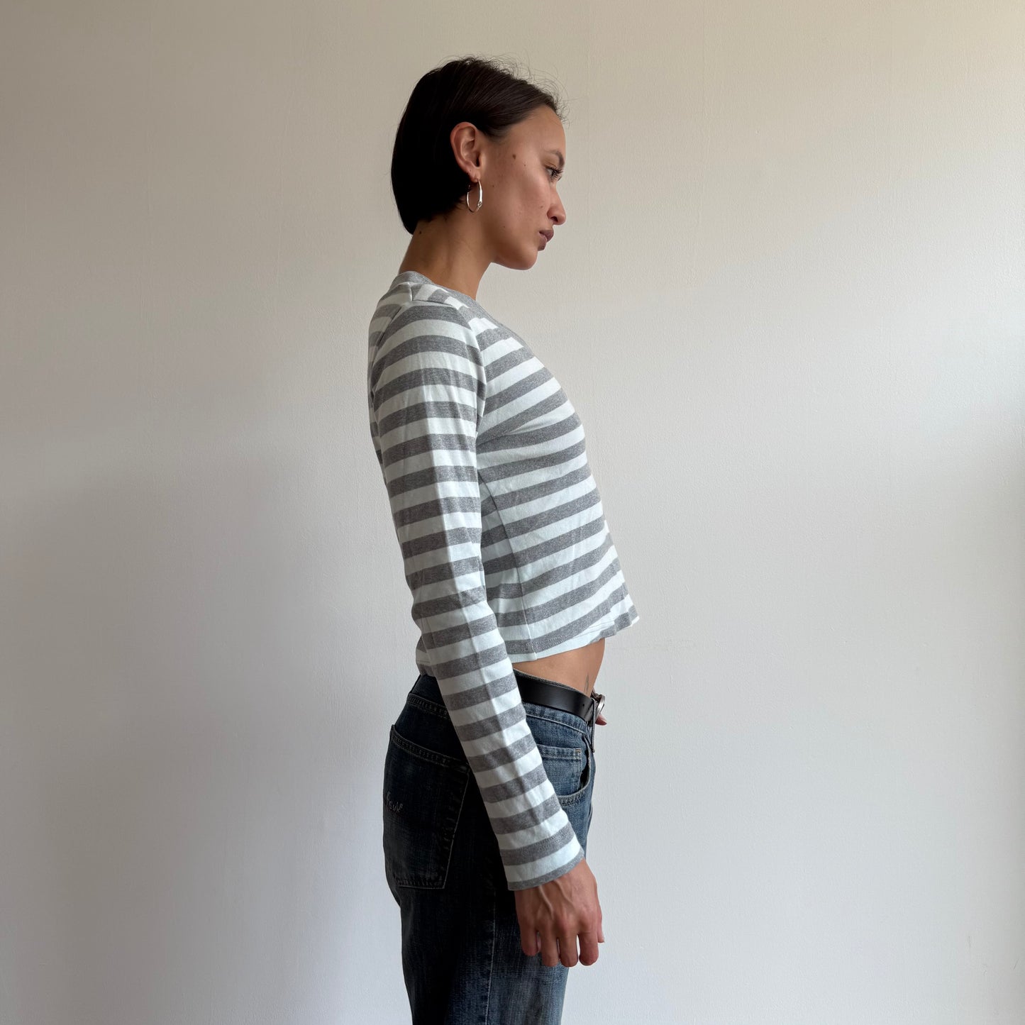 Grey Nike stripe v-neck top - Size S