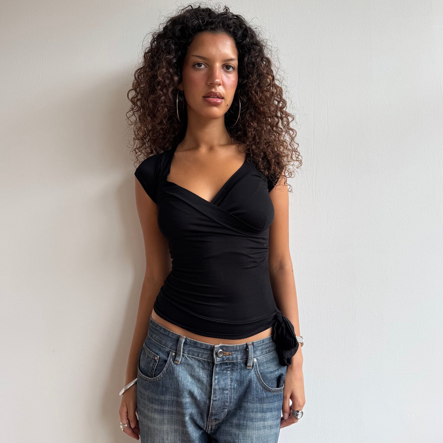 Black wrap tie side top - Size S