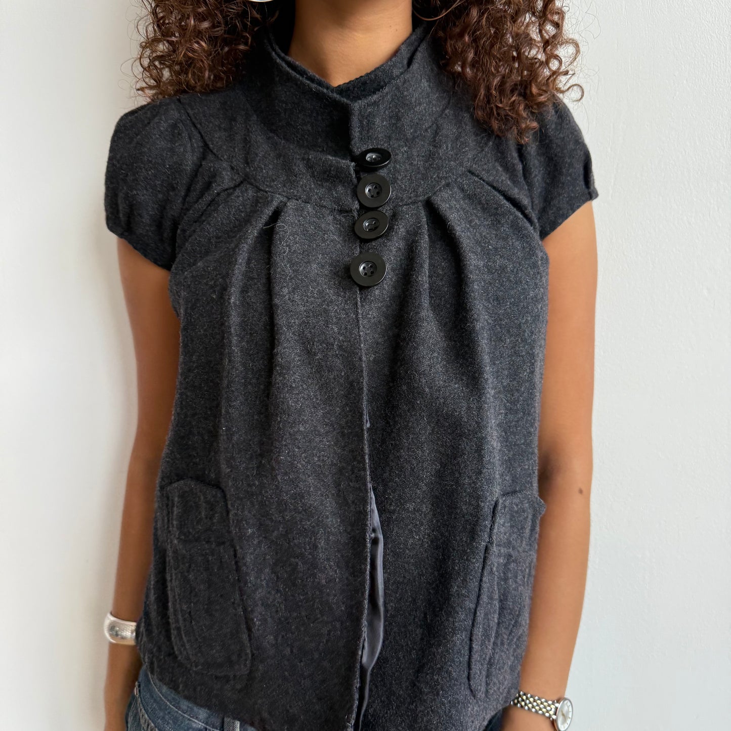Charcoal short sleeve open peacoat - Size S/M