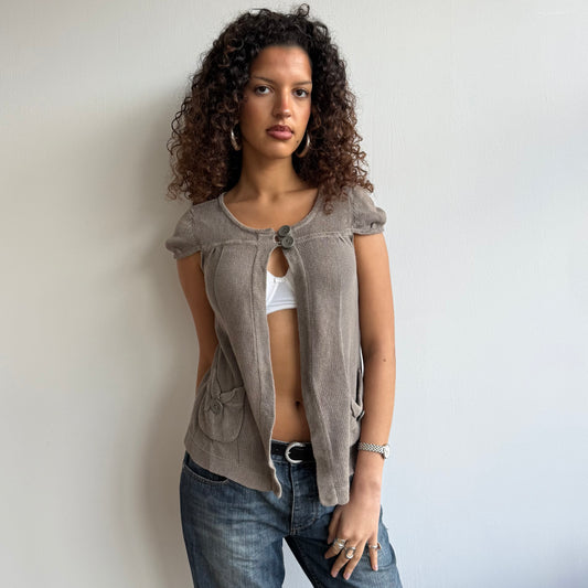 Khaki open front cardi - Size S