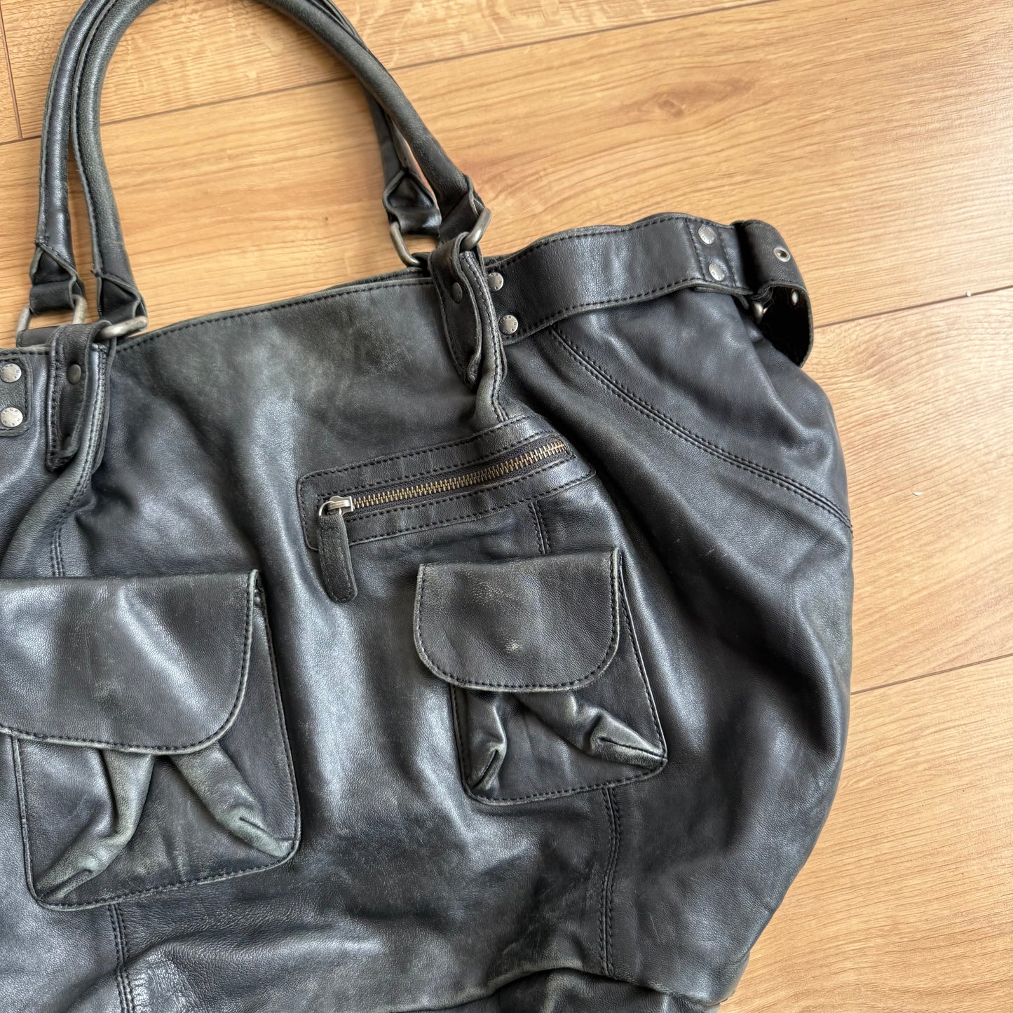 Black leather buckle bag - One Size