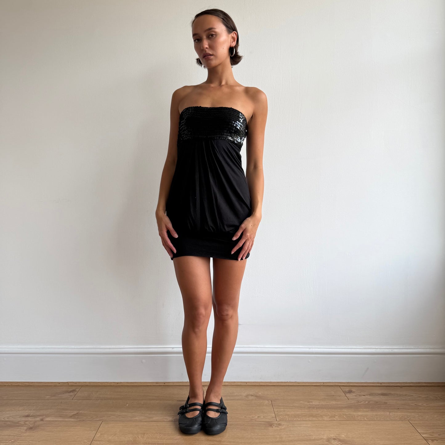 Black sequin bandeau mini dress - Size XS