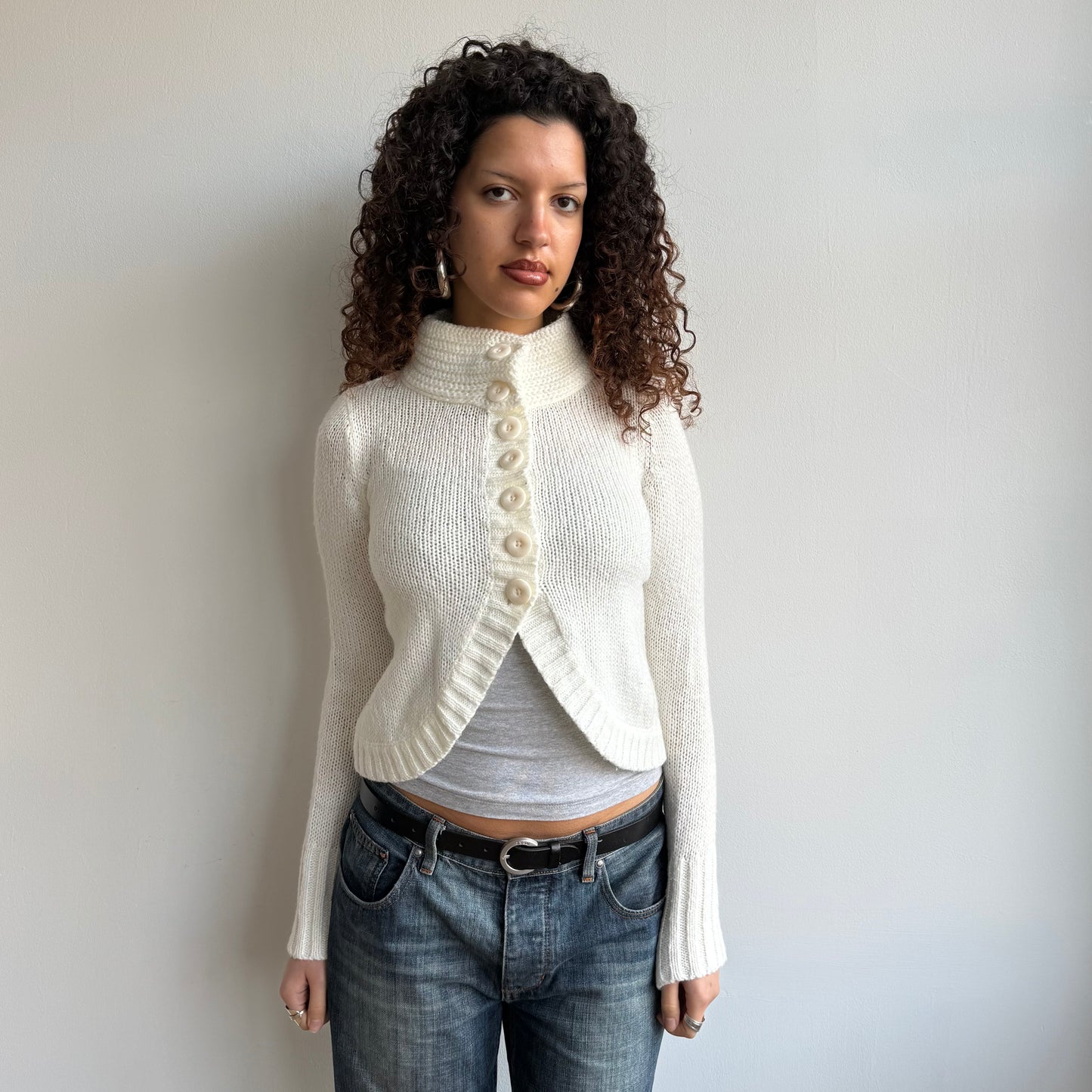 Cream button knit - Size S