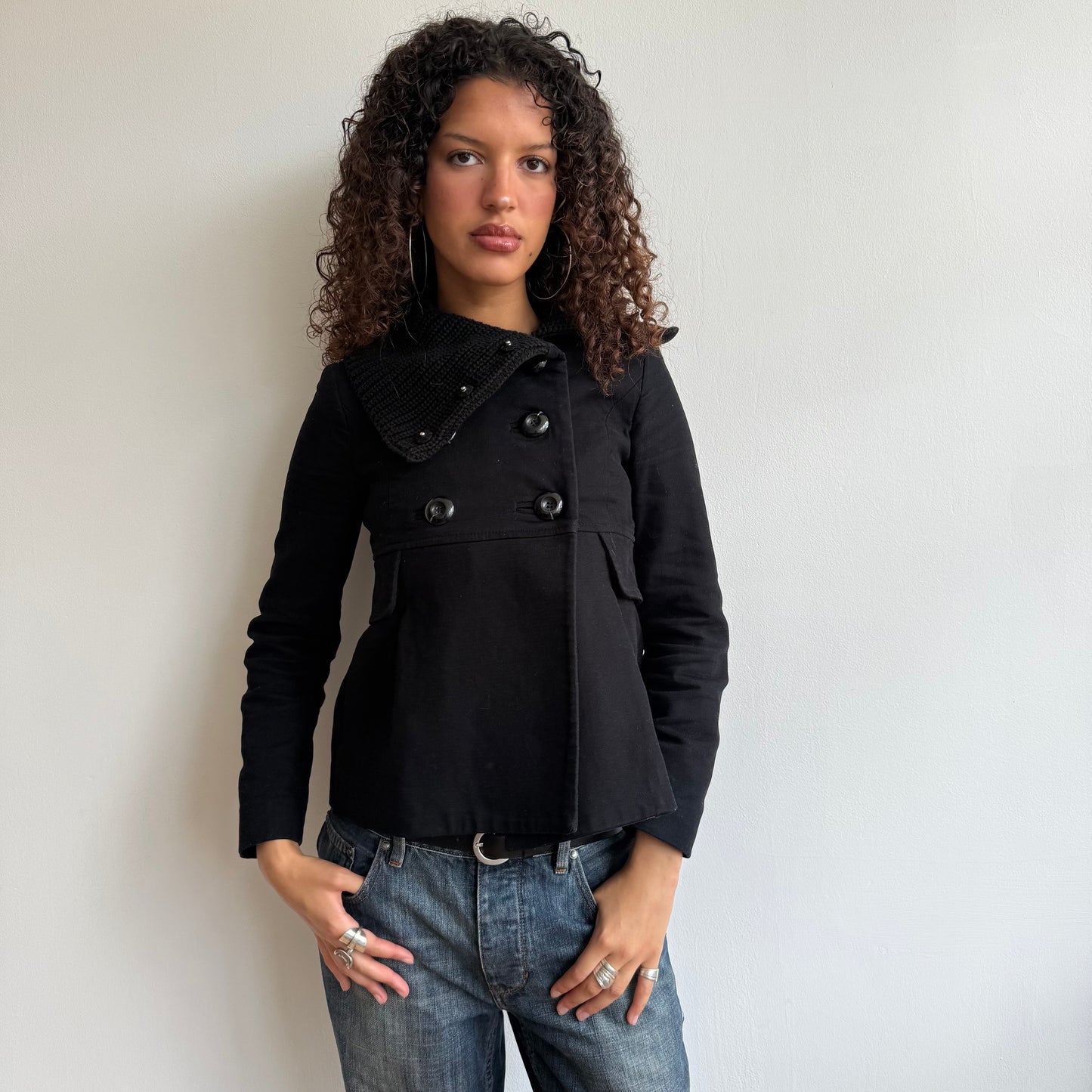 Black bi-material peacoat - Size S