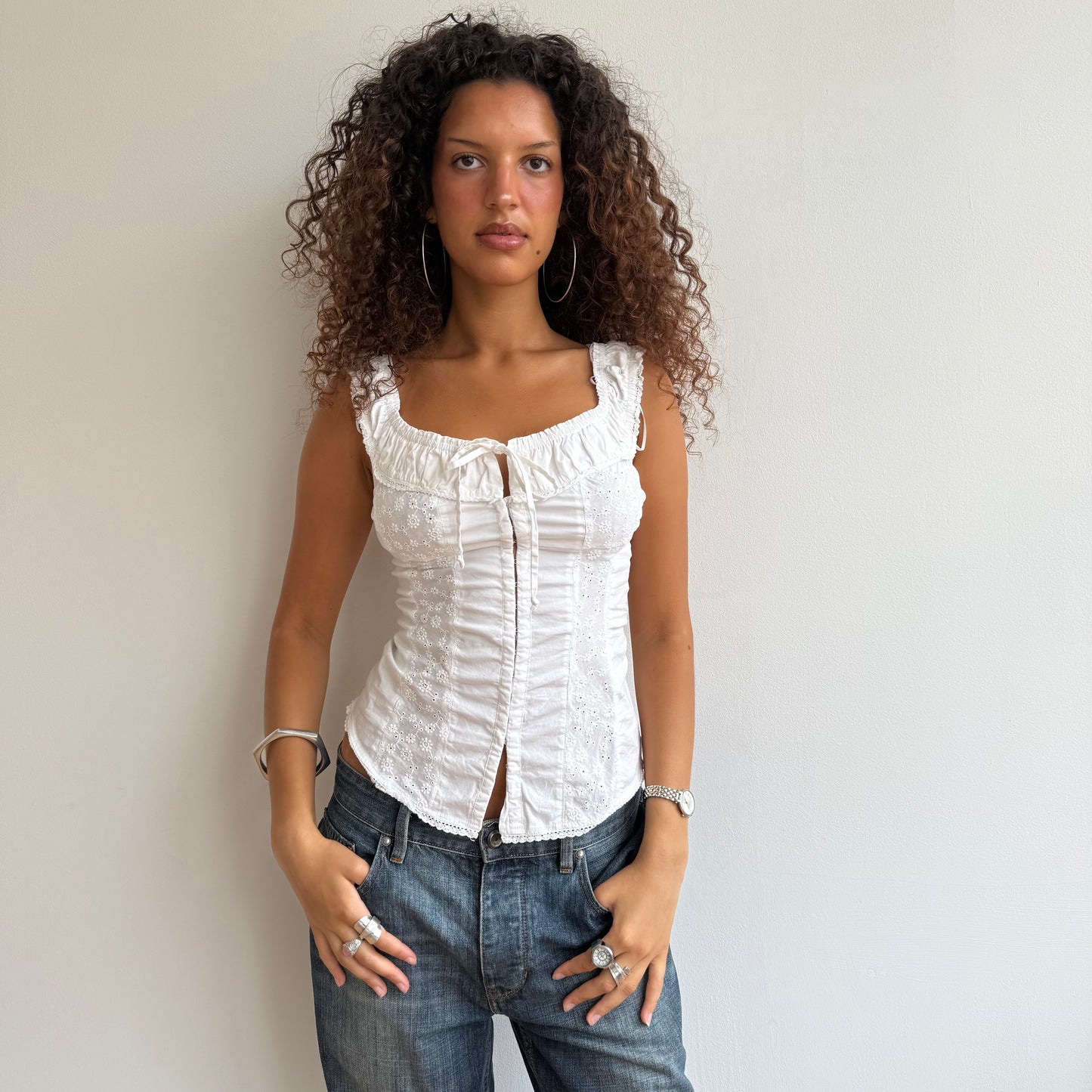 White GUESS milkmaid top - Size S/M