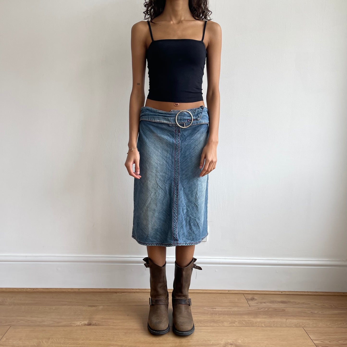 Denim belt midi skirt - Size S