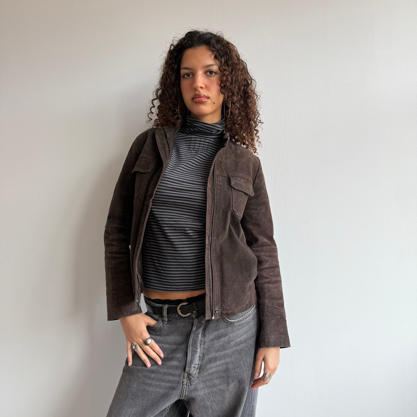 Chocolate brown suede jacket - Size S
