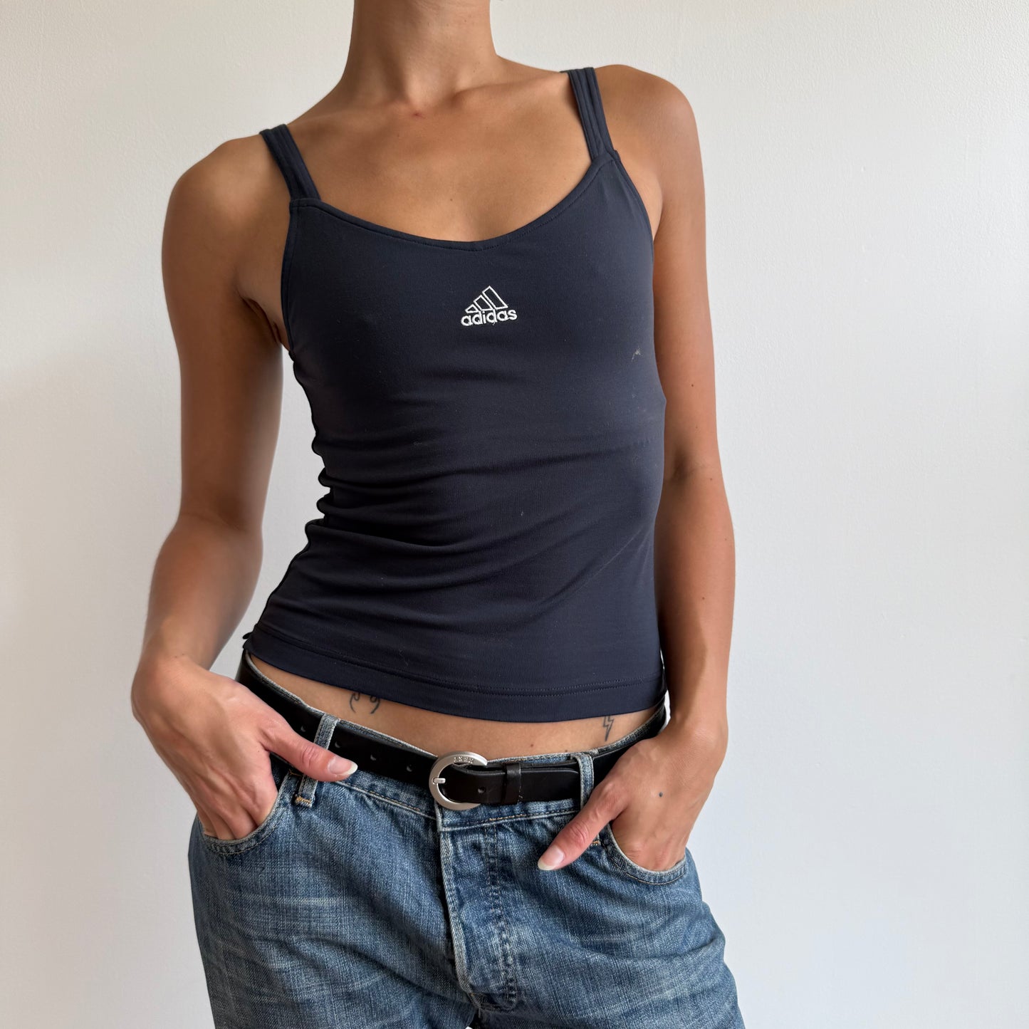 Navy adidas v neck sport top - Size S/M
