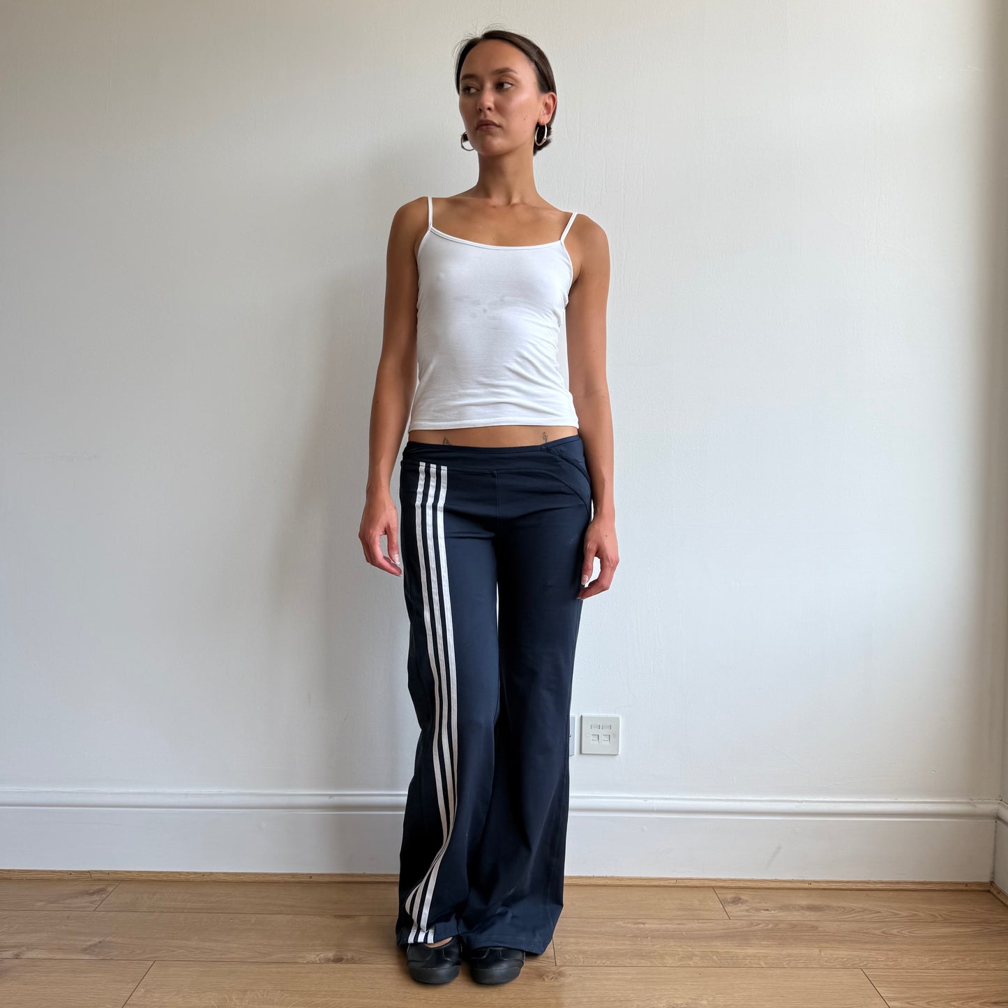Navy Adidas stripe flared yoga pants - Size M