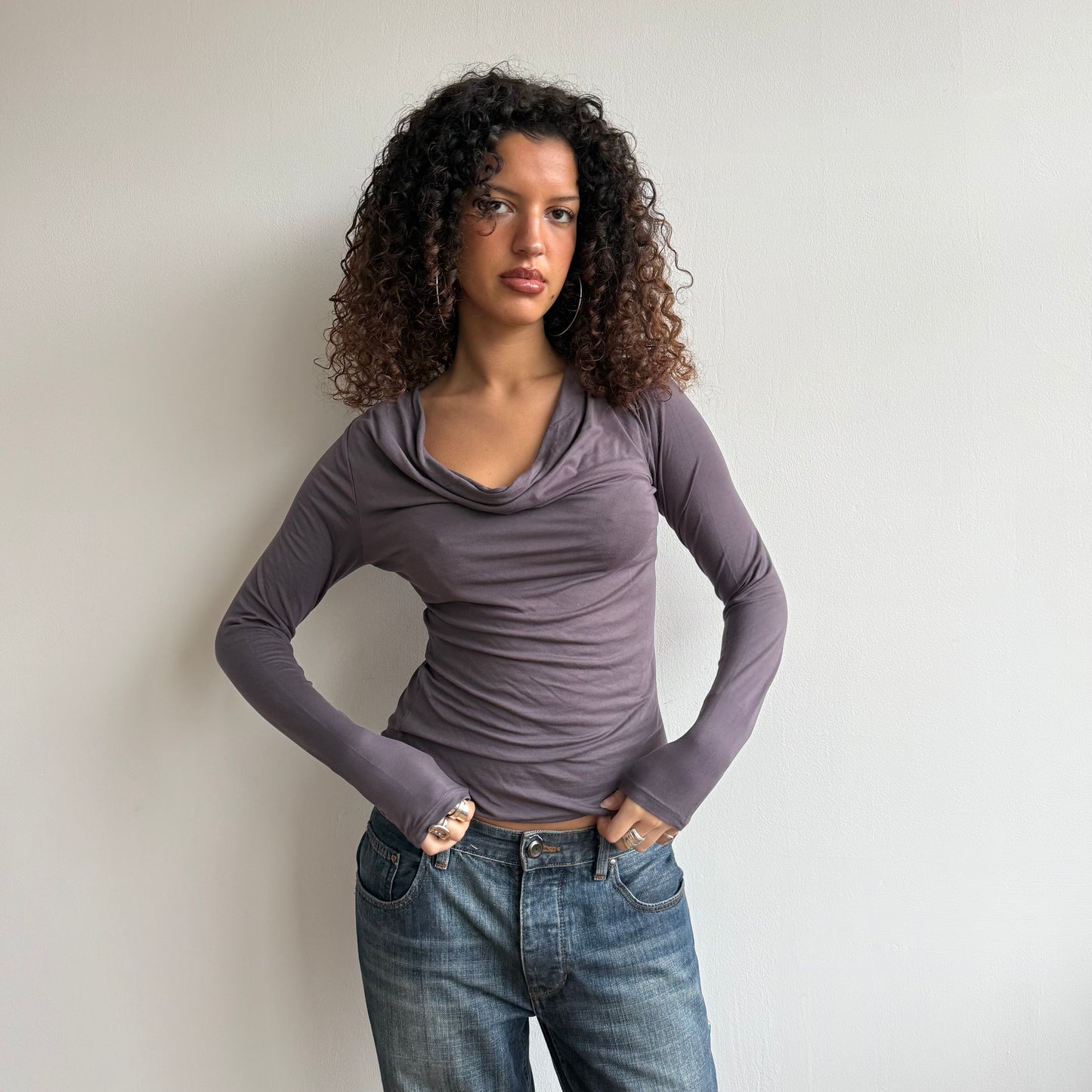 Grey slouchy long sleeve top - Size S/M
