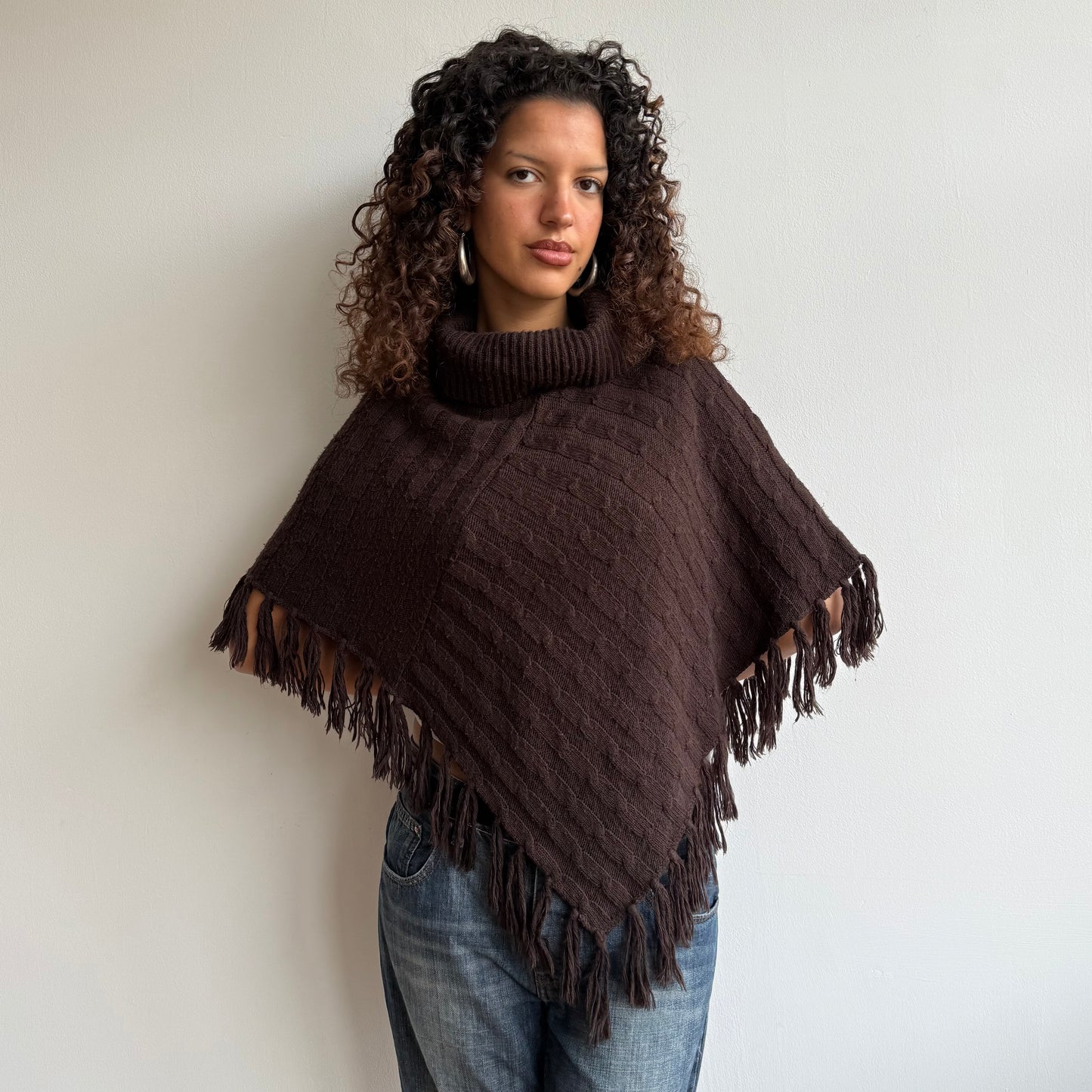 Brown chunky knit poncho - One Size