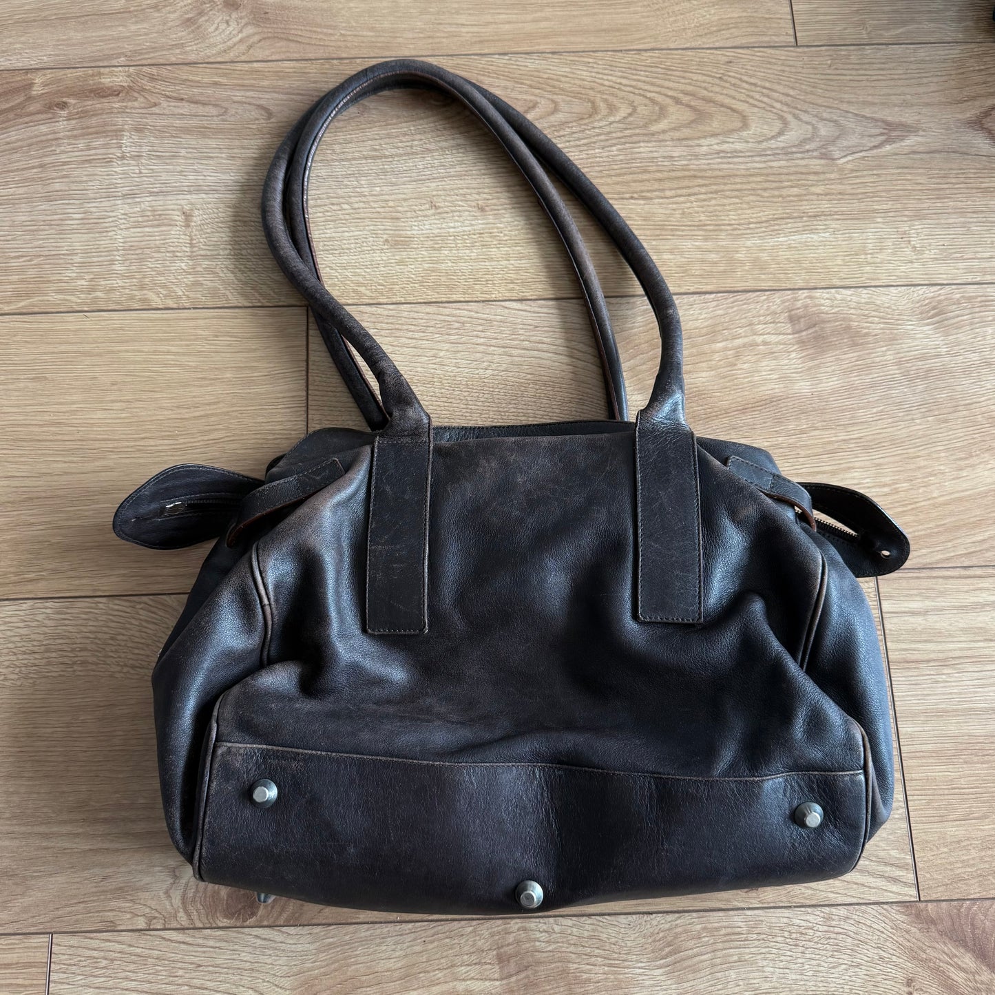 Brown leather firkin bag - One Size