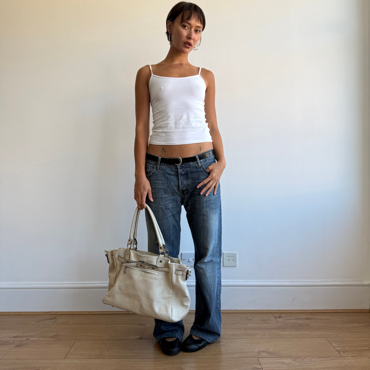 Cream leather firkin bag - One Size
