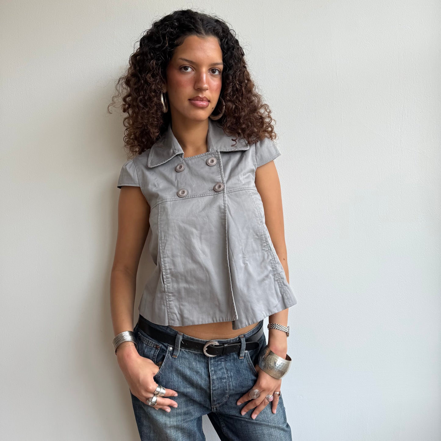 Grey short sleeve peacoat - Size XS