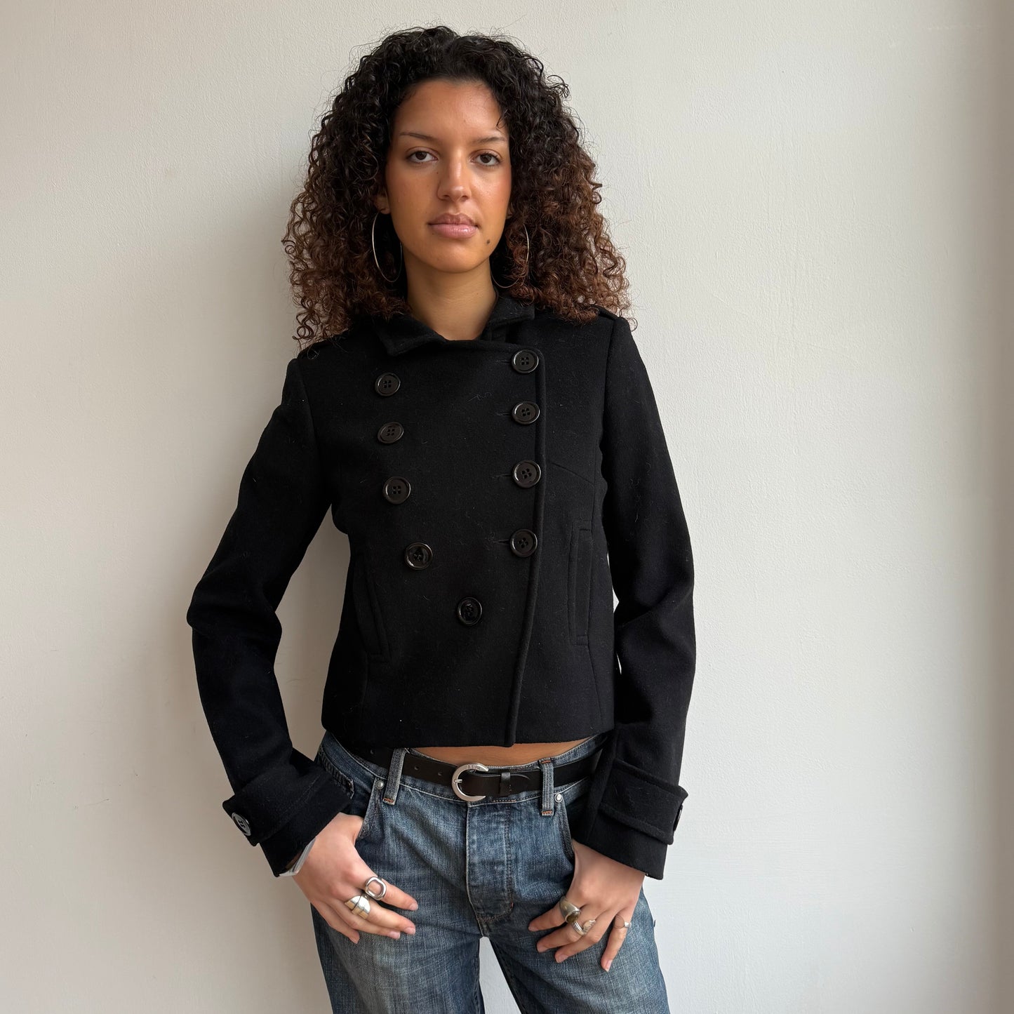 Black v-button peacoat - Size S