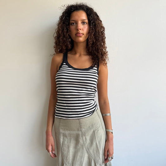Black + white striped cami - Size M