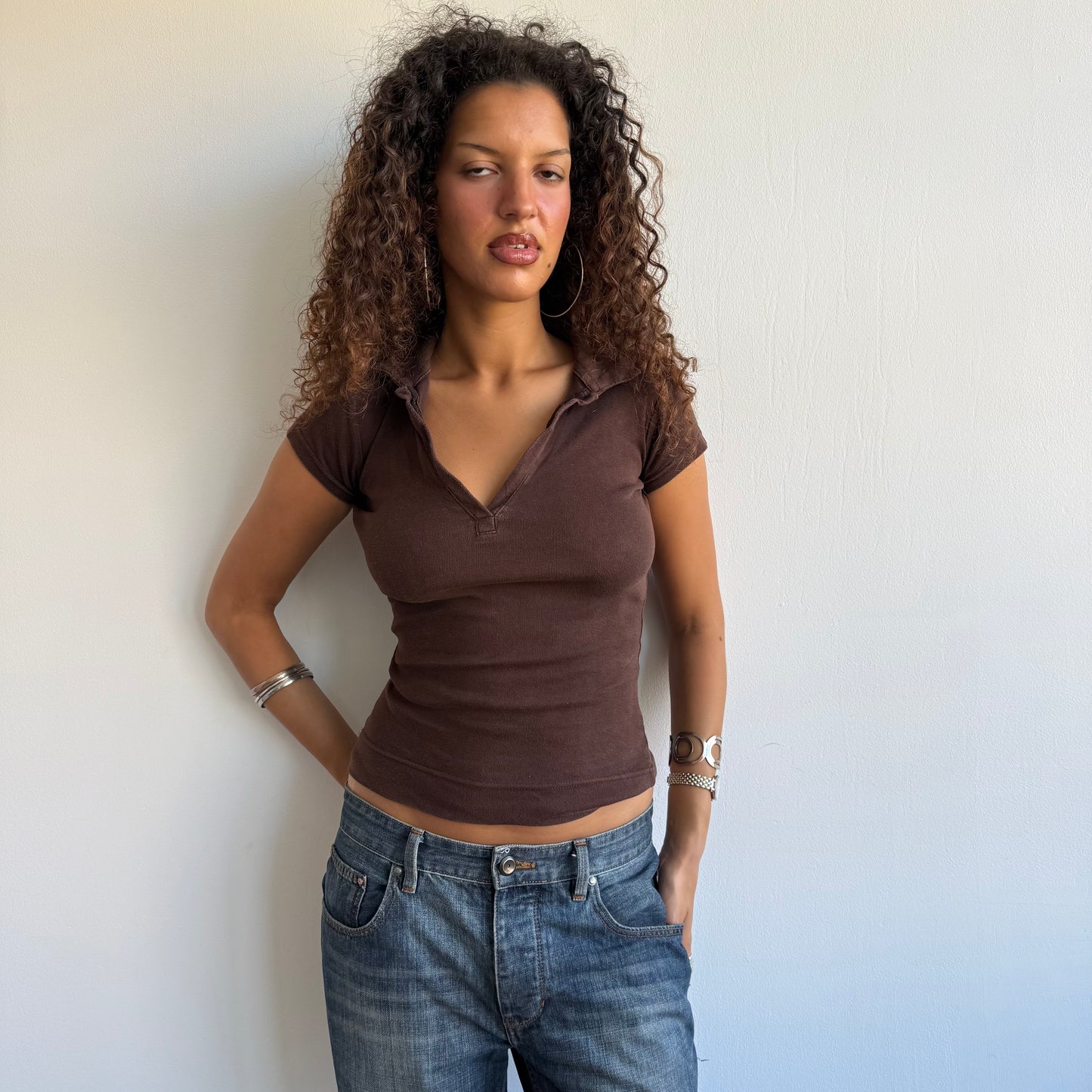 Brown polo top - Size S