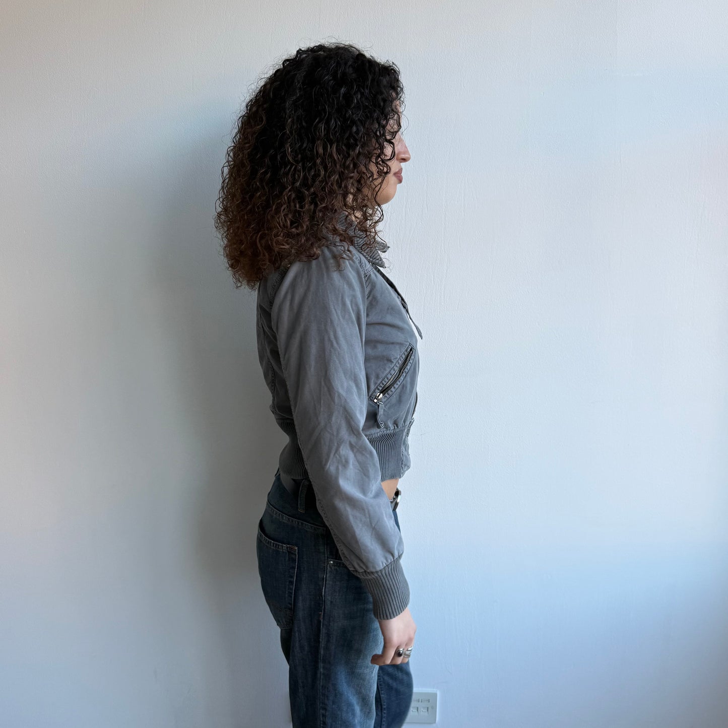 Grey buckle neck bomber - Size S/M