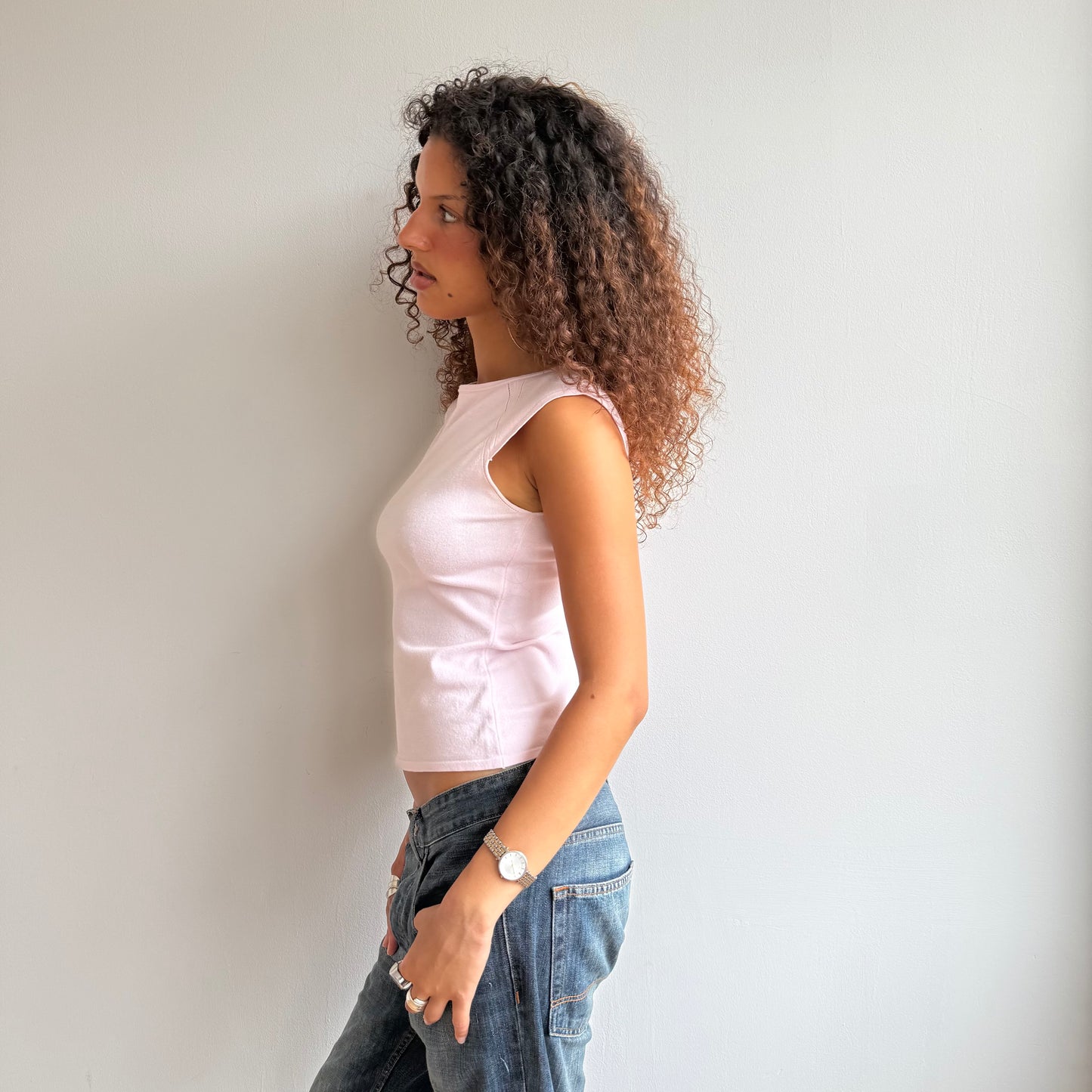 Pink short sleeve knit top - S