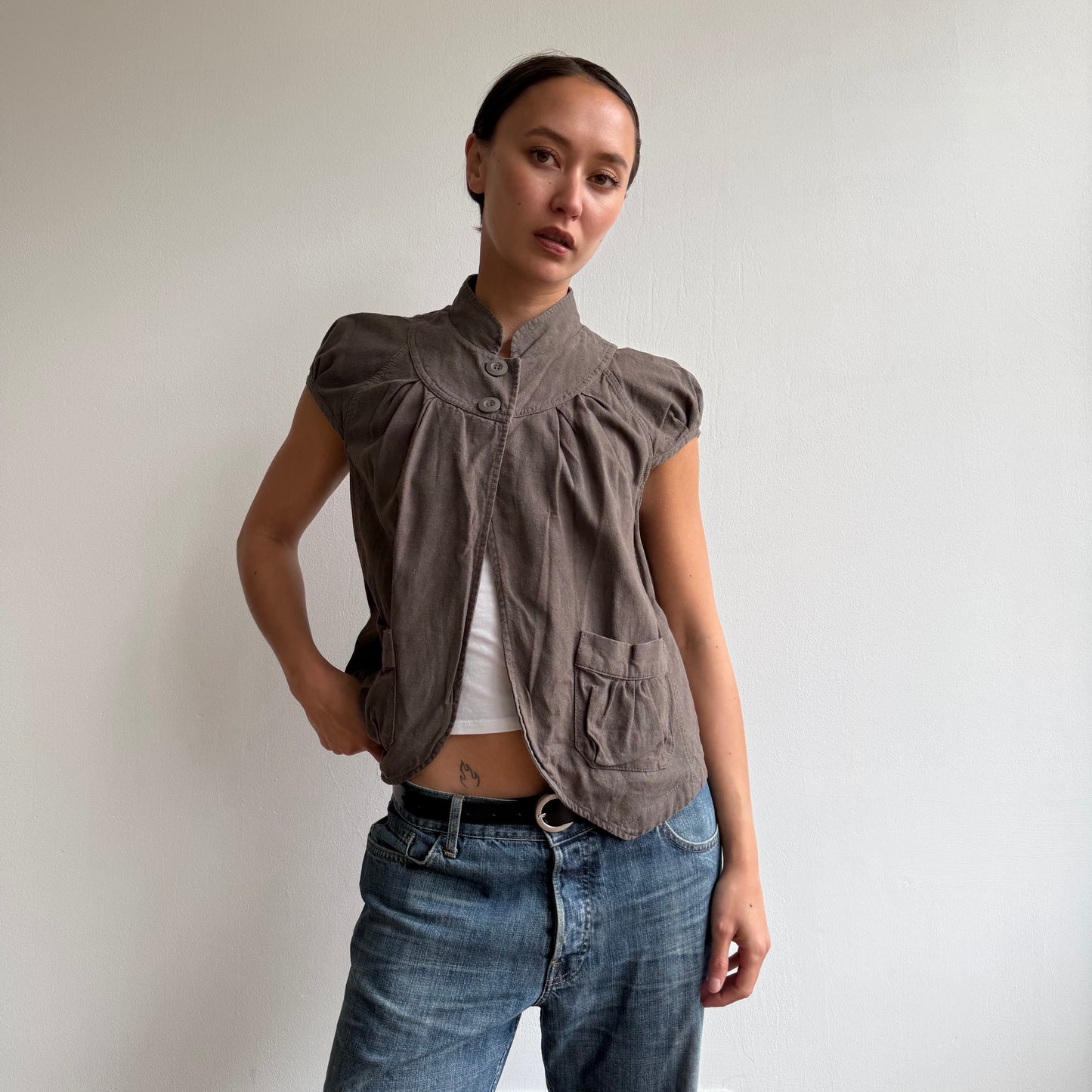 Khaki short sleeve peacoat - Size S