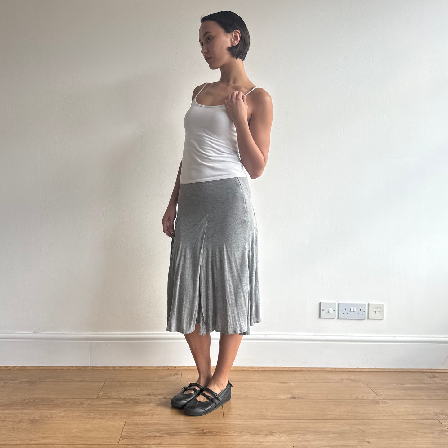 Grey ruffle jersey midi skirt - Size S