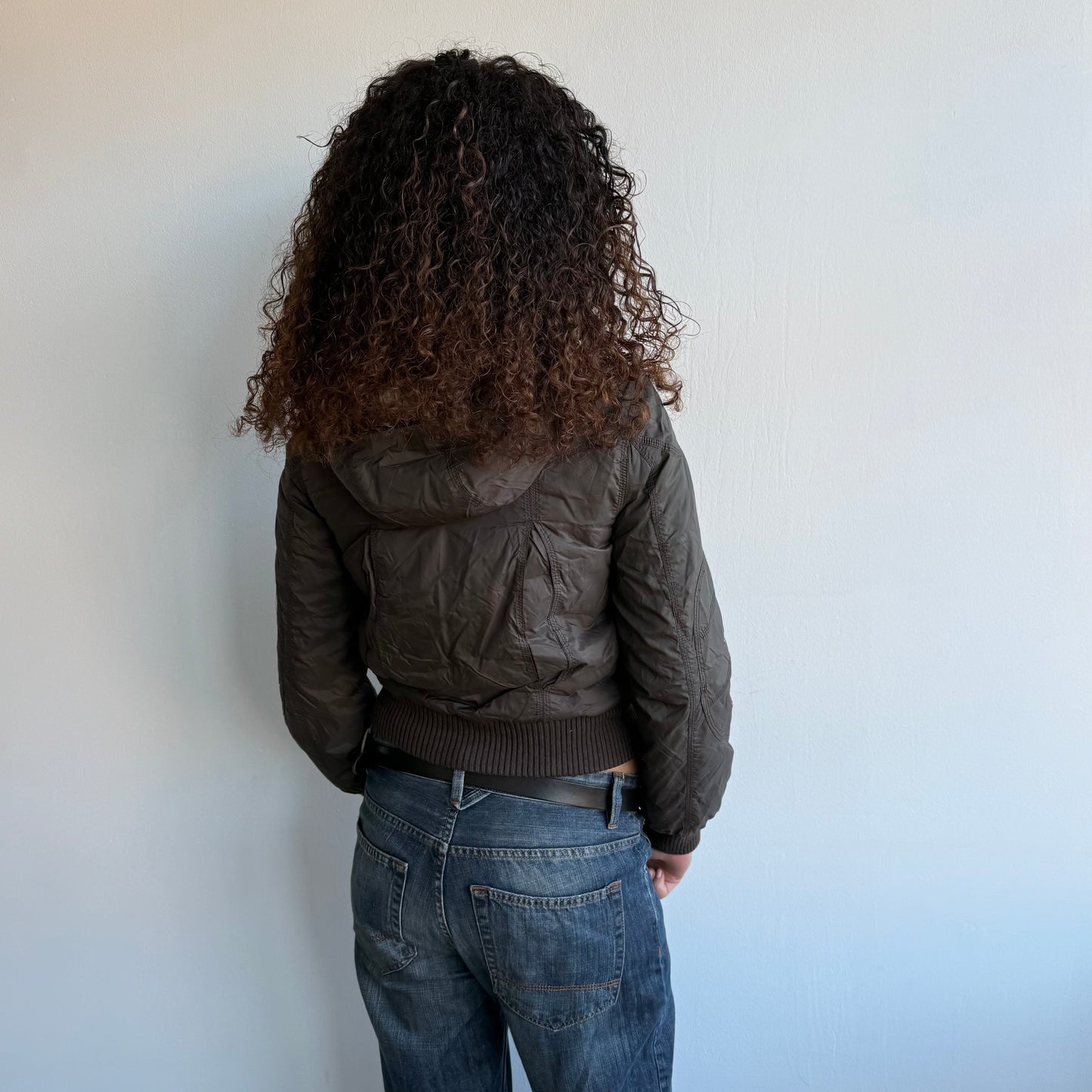 Brown padded faux fur hood - Size S