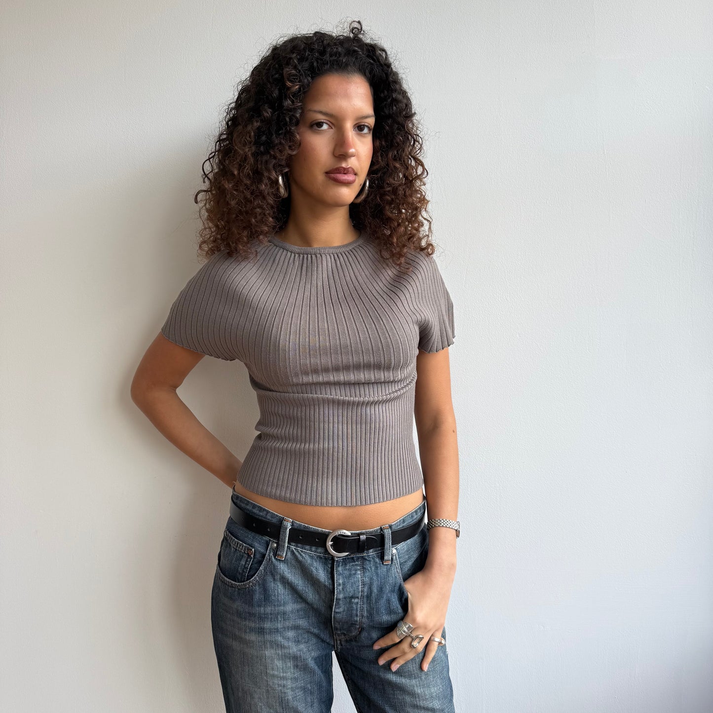 Taupe short sleeve knit - Size XS/S