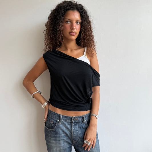Black + white double layer top - Size S