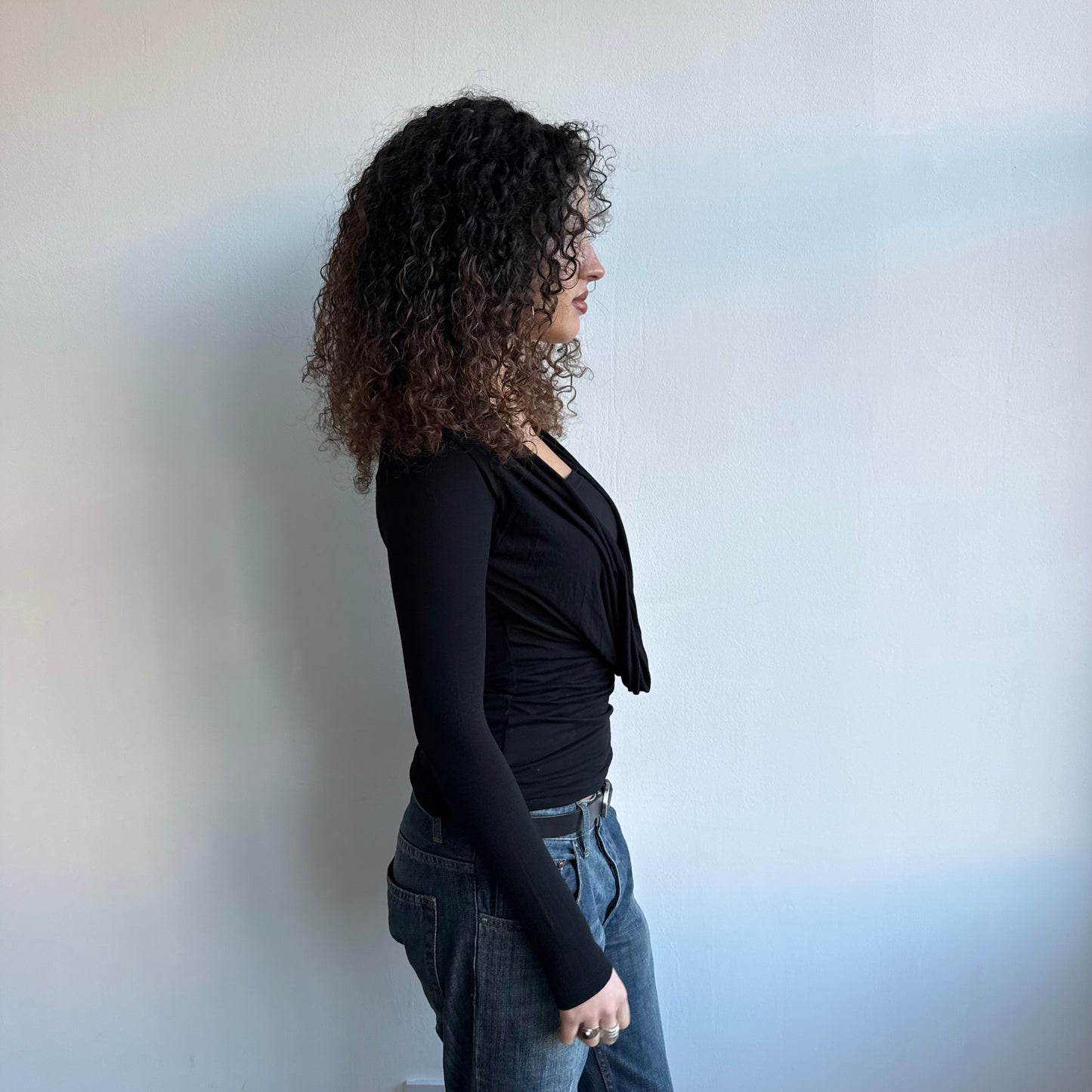 Black slouchy cowl wrap top - Size M