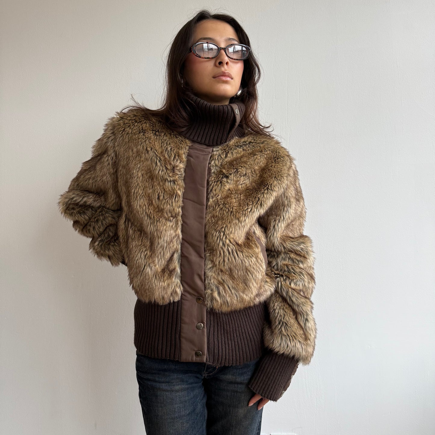 Brown fur bomber - Size L