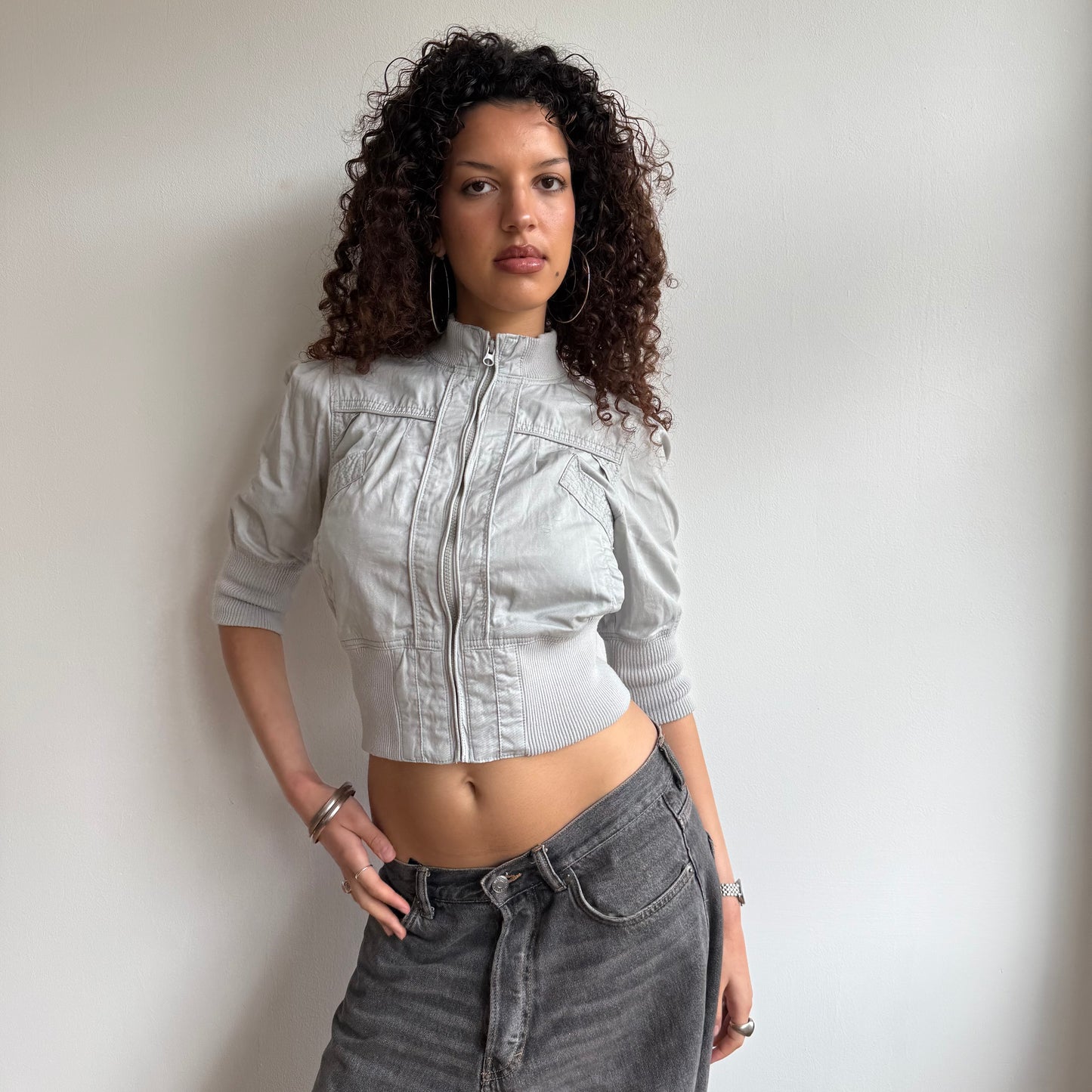 Grey 3/4 sleeve cargo jacket - Size S
