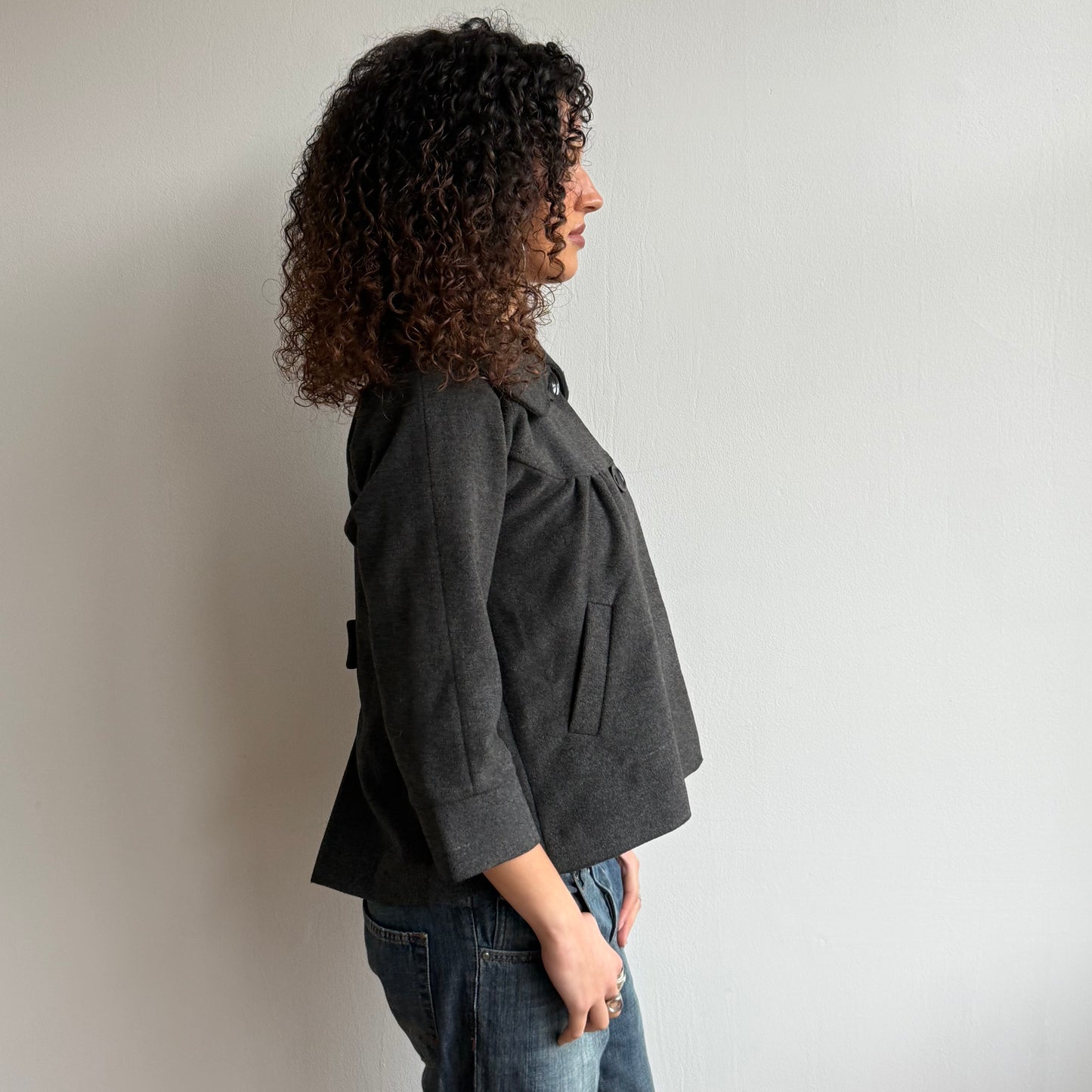Charcoal 3/4 sleeve swing peacoat - Size M