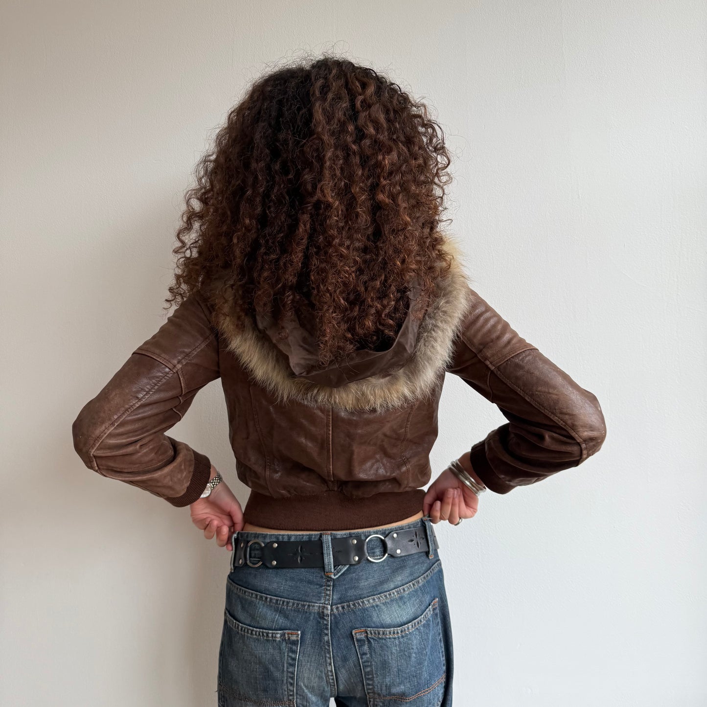 Brown leather bomber - Size S