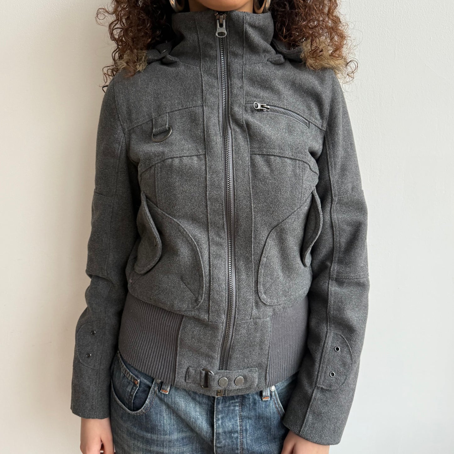 Grey faux fur hood bomber - Size S