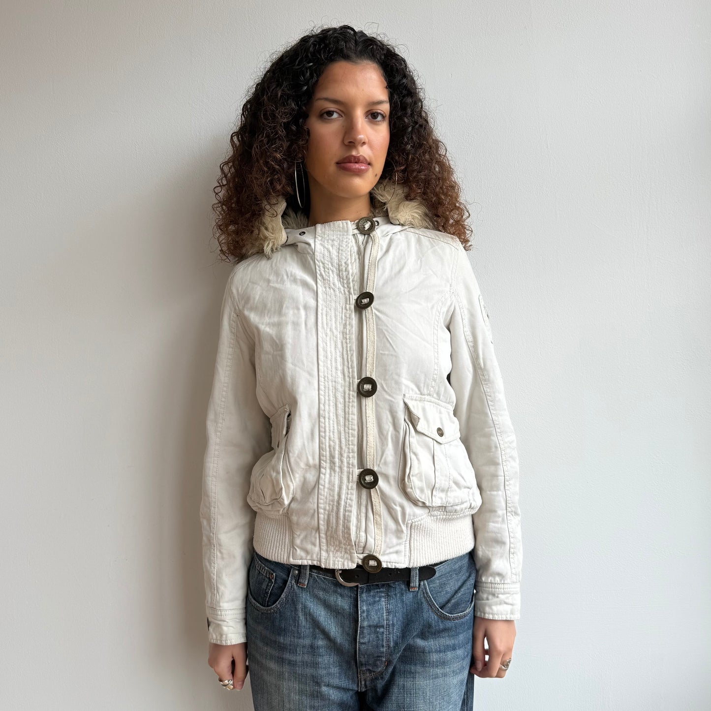 White cargo fur bomber jacket - Size M