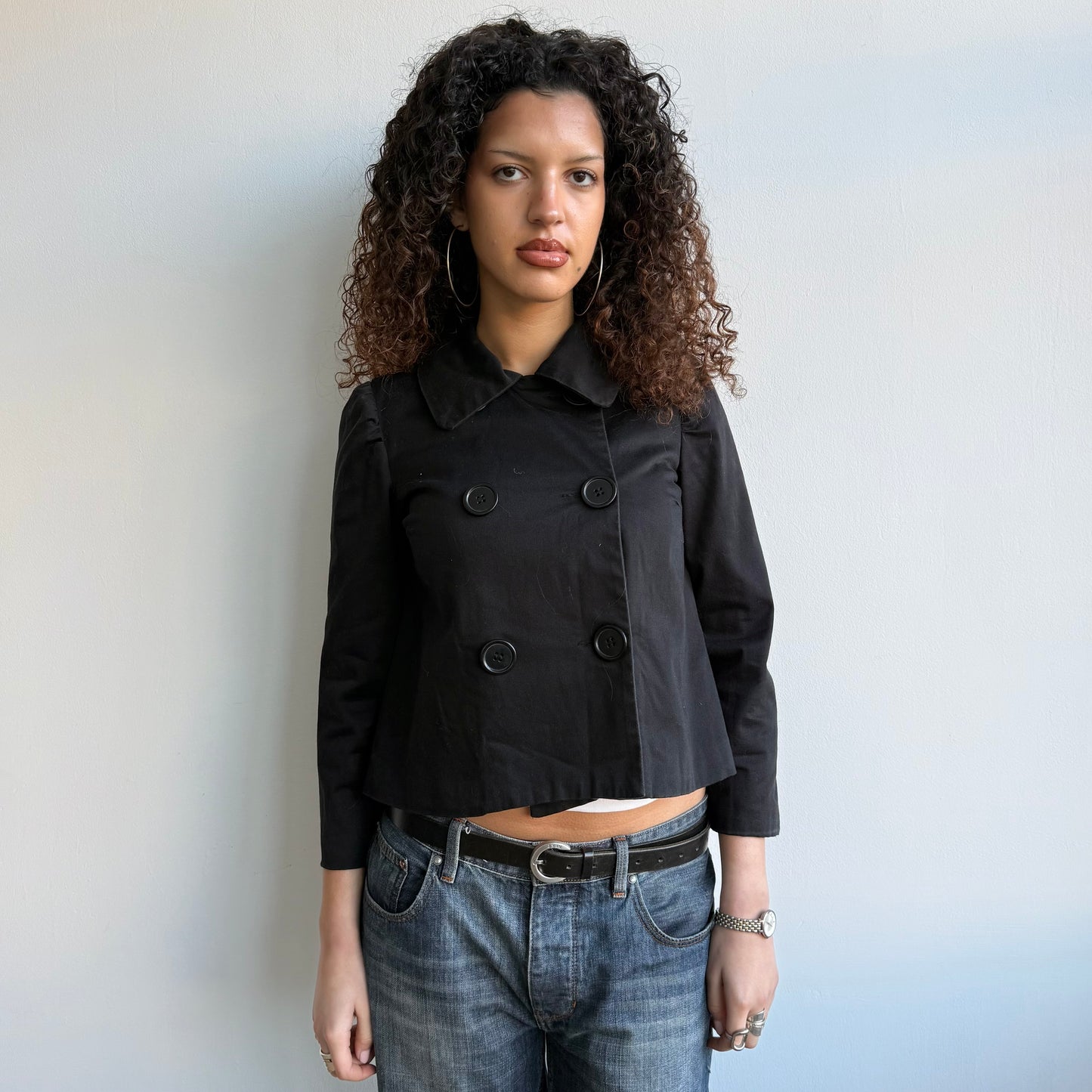 Black 3/4 sleeve peacoat - Size S/M
