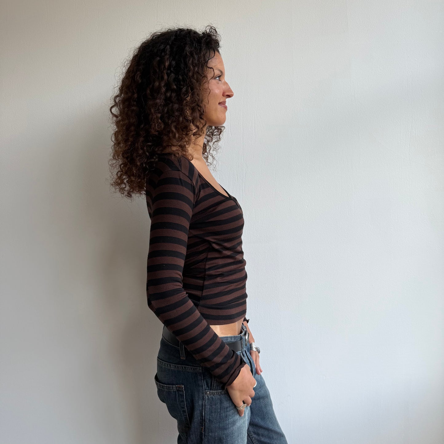 Brown striped long sleeve top - Size S