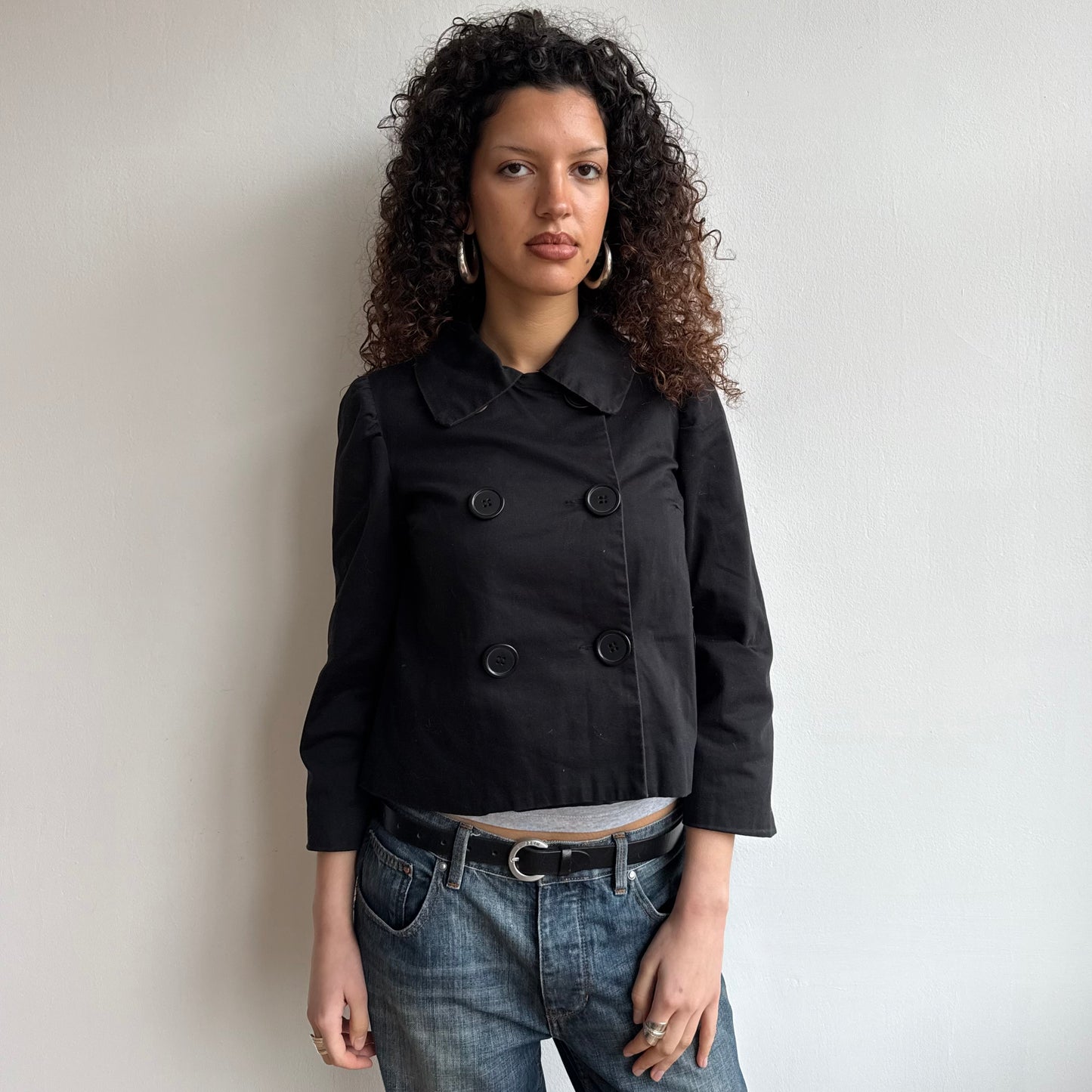 Black 3/4 sleeve peacoat - Size S/M