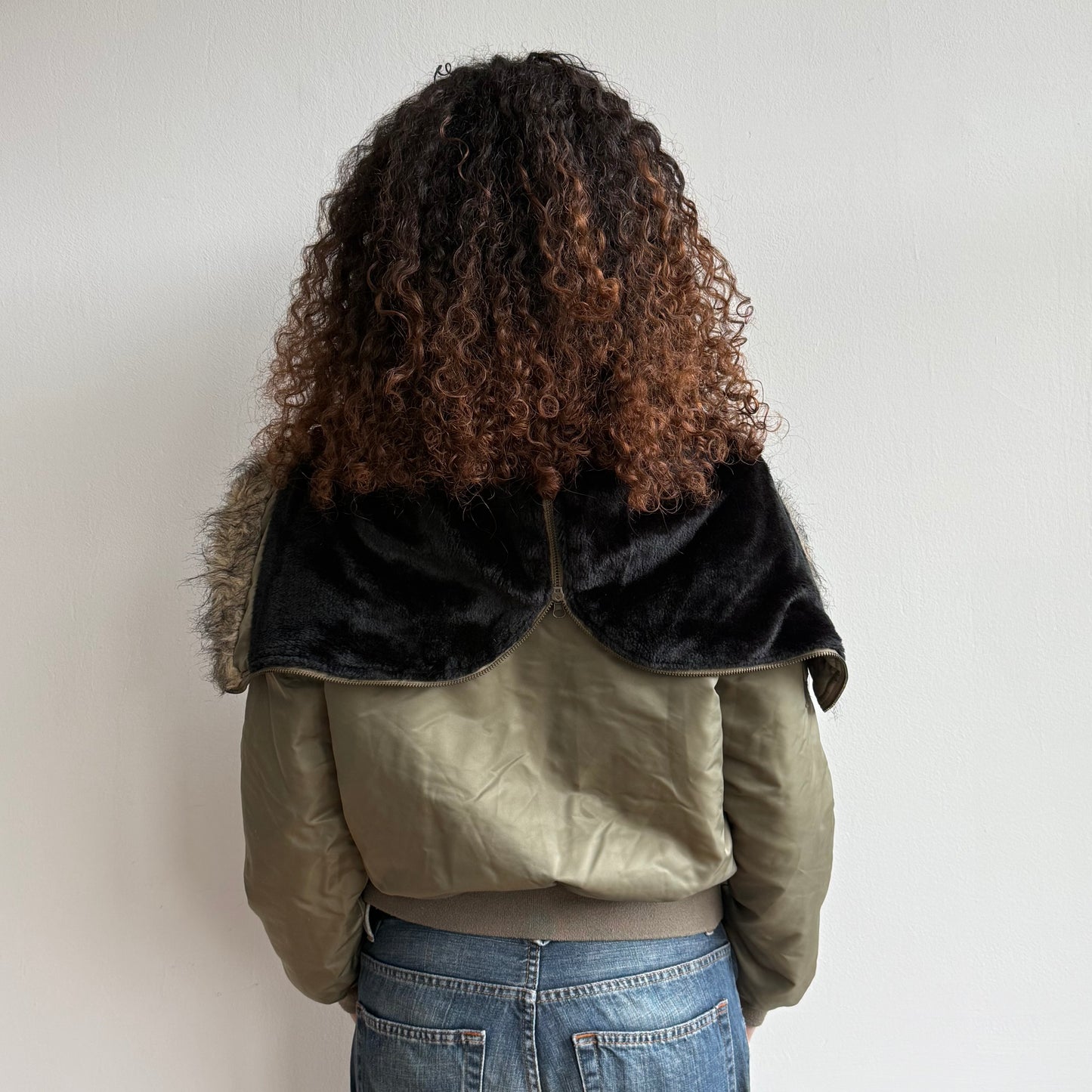 Khaki fur hood bomber - Size M