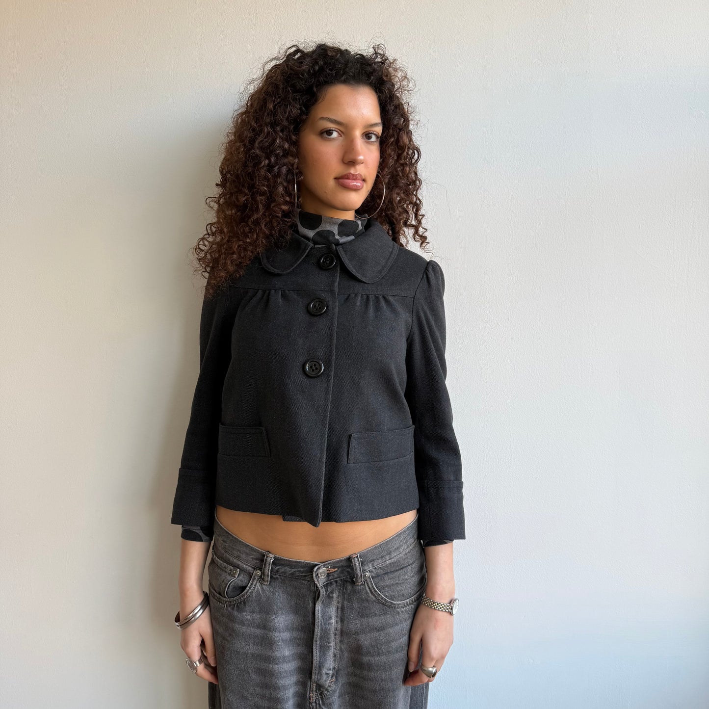 Grey round collar peacoat - Size S