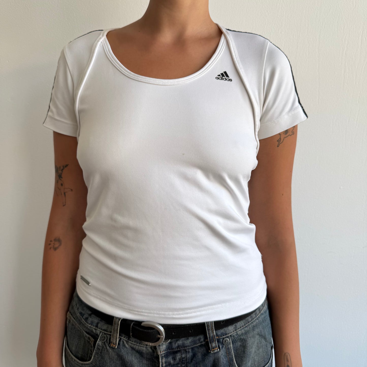 White Adidas 3-Stripe baby tee - Size S