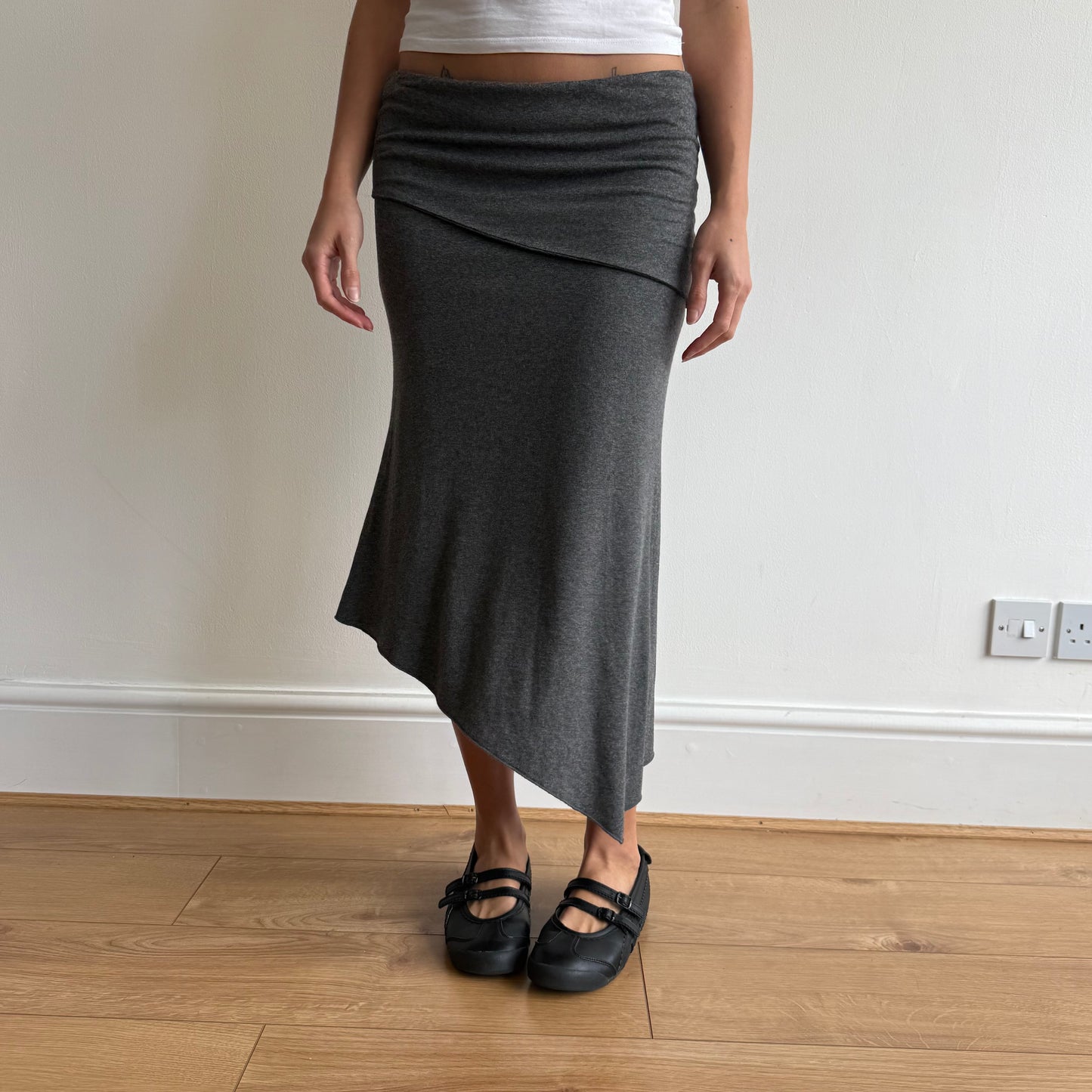 Charcoal fold waist midi skirt - Size S/M