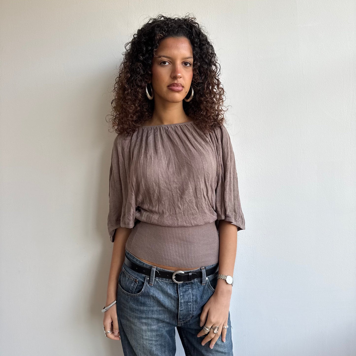 Taupe ribbed batwing knit - Size M